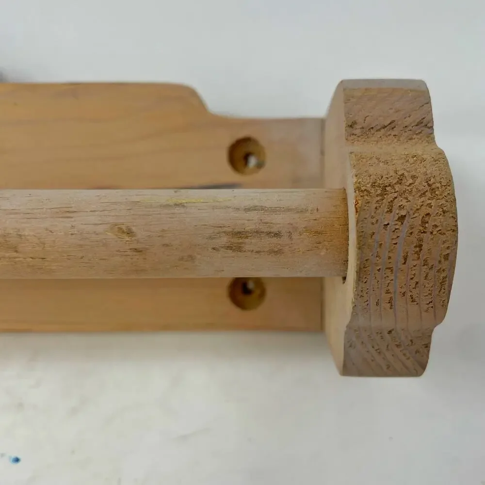 Vintage 1990s Wooden Towel Bar Seashell Fan Chalk Paint